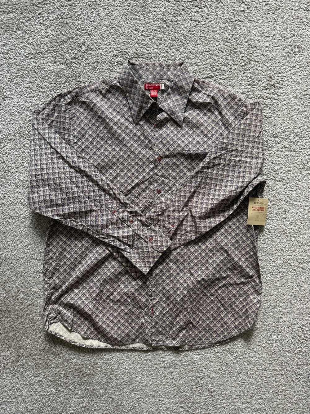 NWT Guess Jeans Men’s XL Geometric Button Up Shirt Purple Cotton